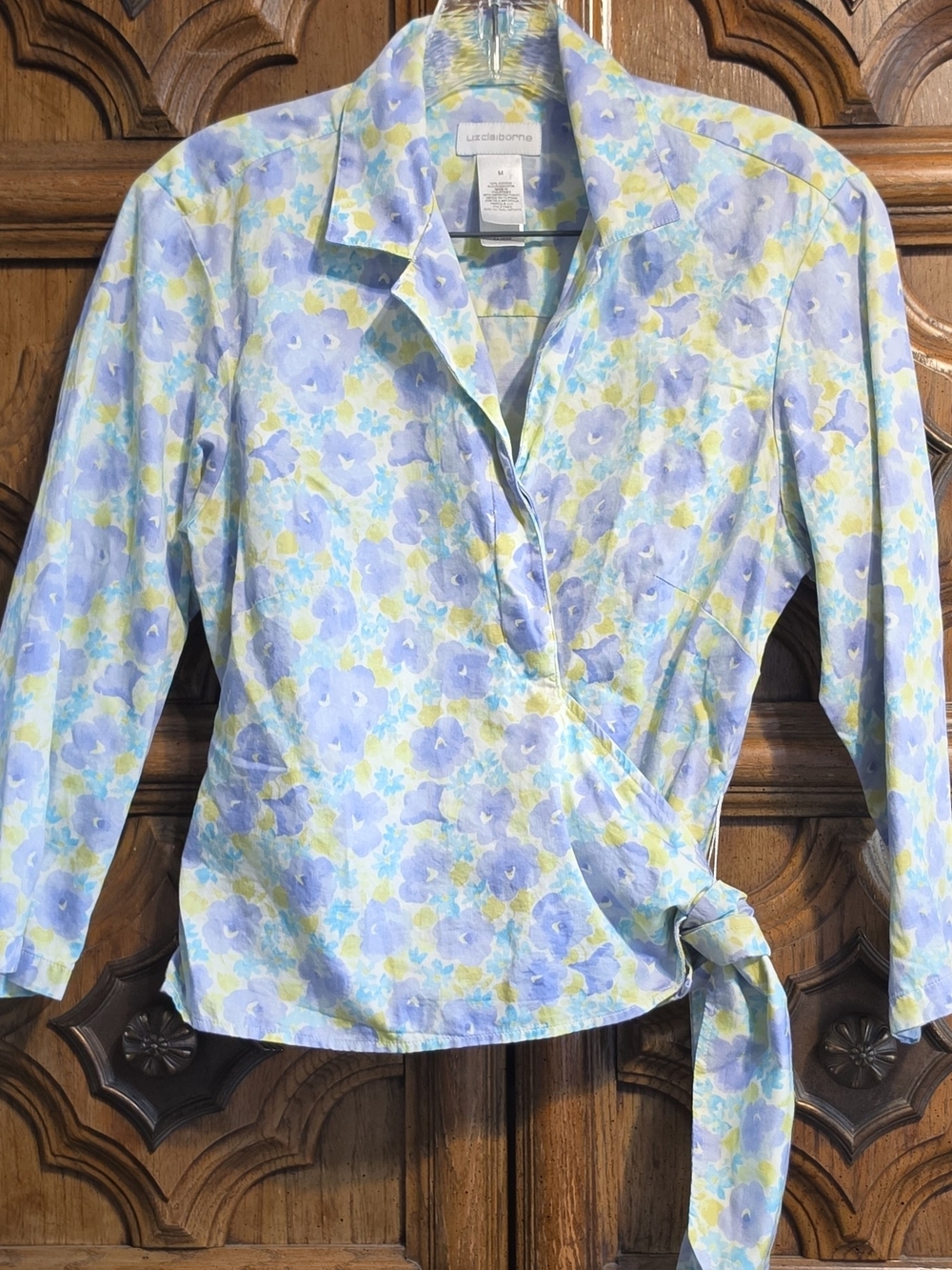 Liz Claiborne Lavender and Yellow Floral Wrap Blouse